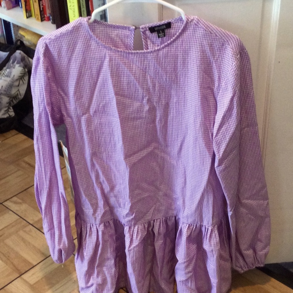 Episode purple and white pastel gingham mini dress, small.
